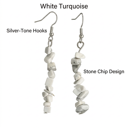 Kolczyki White Turquoise, angielski opis detali na białym tle